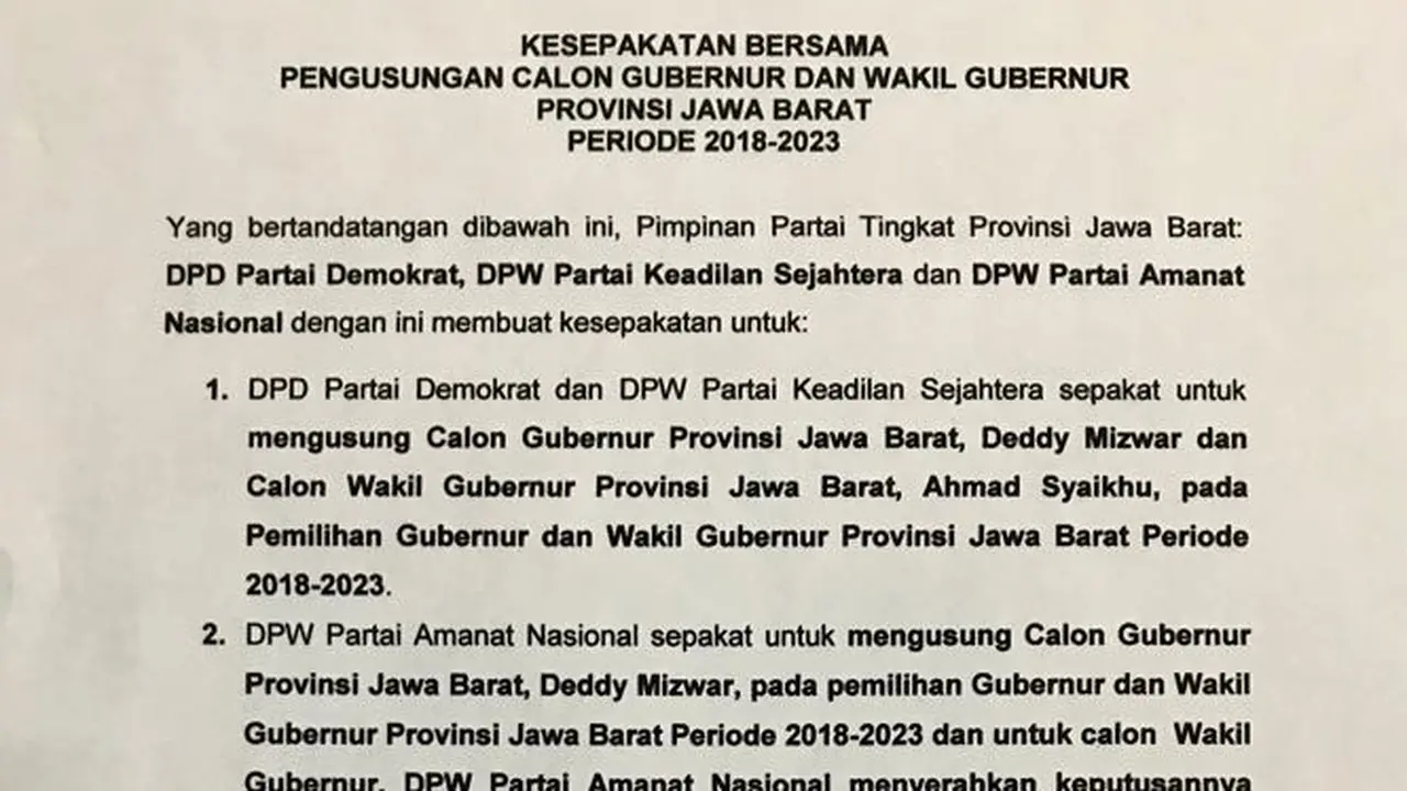 Surat rekomendasi untuk Deddy Mizwar-Achmad Syaikhu