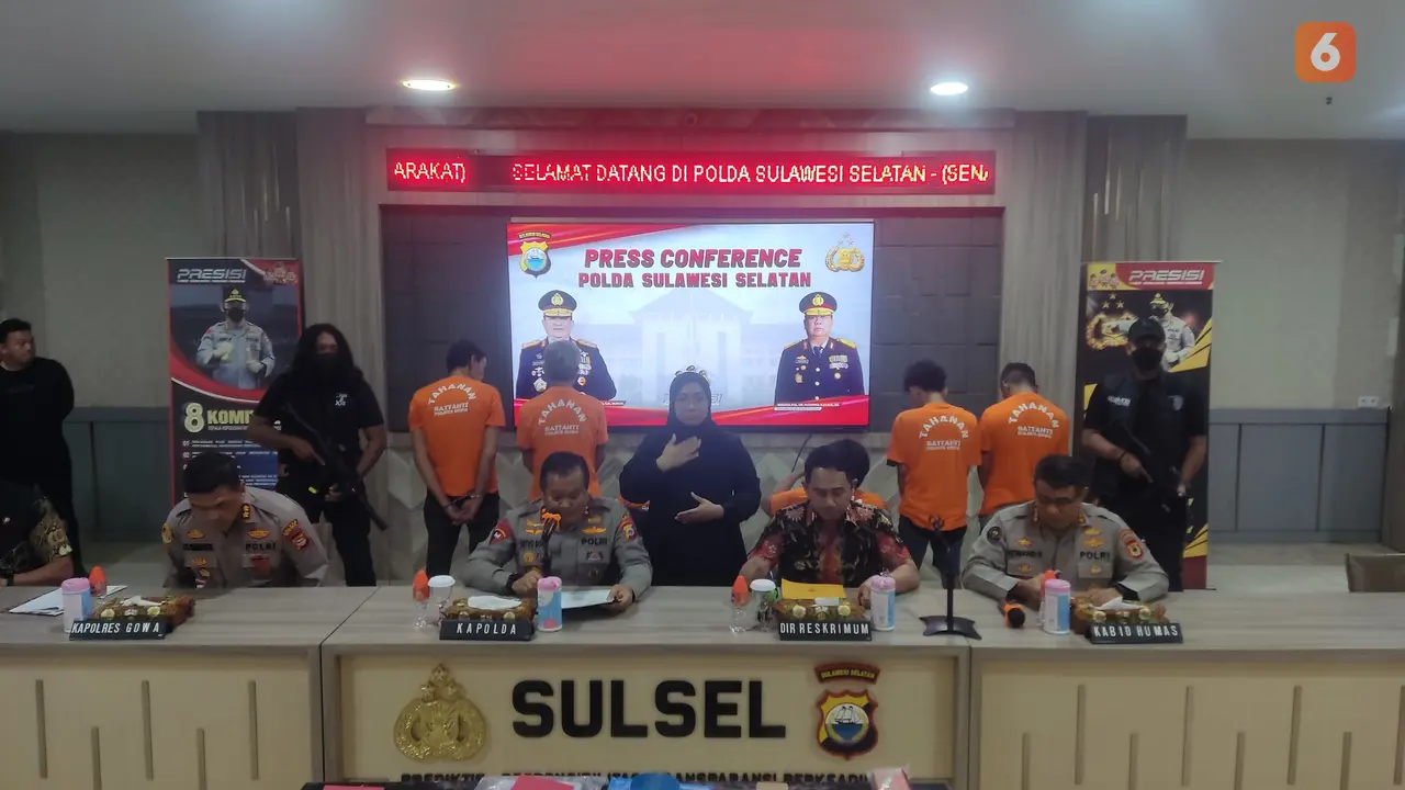 Polisi tangkap para pelaku pembunuhan dalam kasus poliandri berujung maut di Gowa (Liputan6.com/Fauzan)