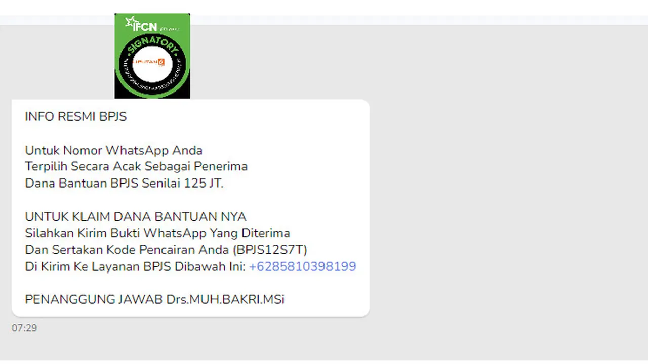 Tangkapan layar pembagian bantuan Rp 125 juta dari BPJS