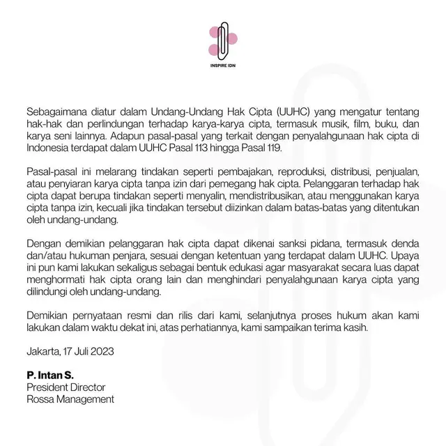 Klarifikasi manajemen Rossa terkait video viral sang diva dengan narasi cuek terhadap Betrand Peto saat konser di Malaysia. (Foto: Dok. Instagram @bacil512)