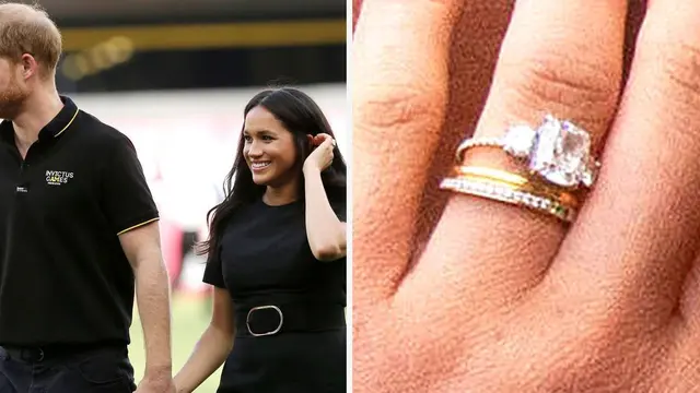 Meghan Markle mengenakan cincin Lorraine Schwartz saat menghadiri Invictus Games di Belanda pada tahun 2022. (Foto: Twitter/@betterdiamonds)