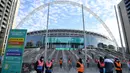 Stadion bersejarah yang terletak di Kota London, Inggris ini terpilih menjadi saksi final perhelatan Euro 2020 (Euro 2021). Tak seperti tahun-tahun sebelumnya, Wembley akan mencatatkan sejarah Piala Eropa yang bergulir di tengah Pandemi COVID-19. (Foto: AFP/Justin Tallis)