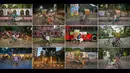 Gambar kombinasi dari dua belas foto yang dibuat pada tanggal 19 Desember 2023 ini menunjukkan pengemudi becak sepeda Bangladesh berpose untuk potret dengan kendaraan mereka di jalanan Dhaka. (Munir UZ ZAMAN/AFP)