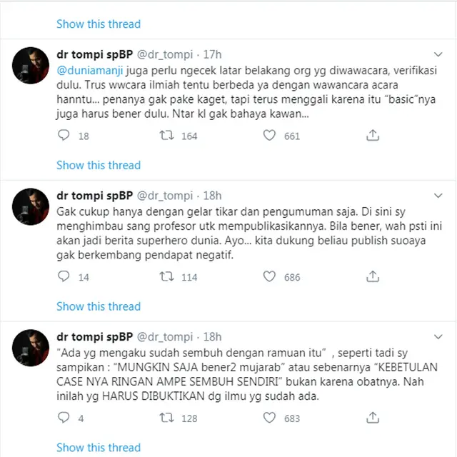 Tompi komentari unggahan Anji yang mewawancarai Hadi Pranoto