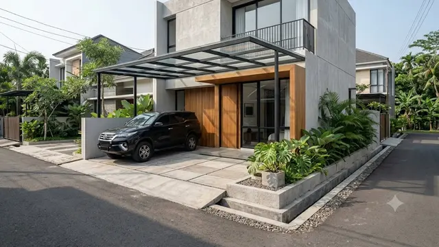 Fasad Minimalis Modern Type 48 dengan Sentuhan Kayu