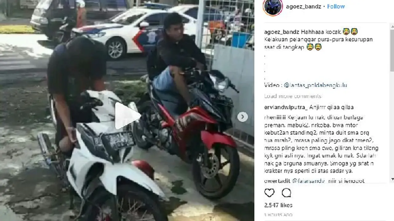 Kocak Nih, Pemotor Ditilang Langsung Pura-Pura Kesurupan (Foto: Instagram)