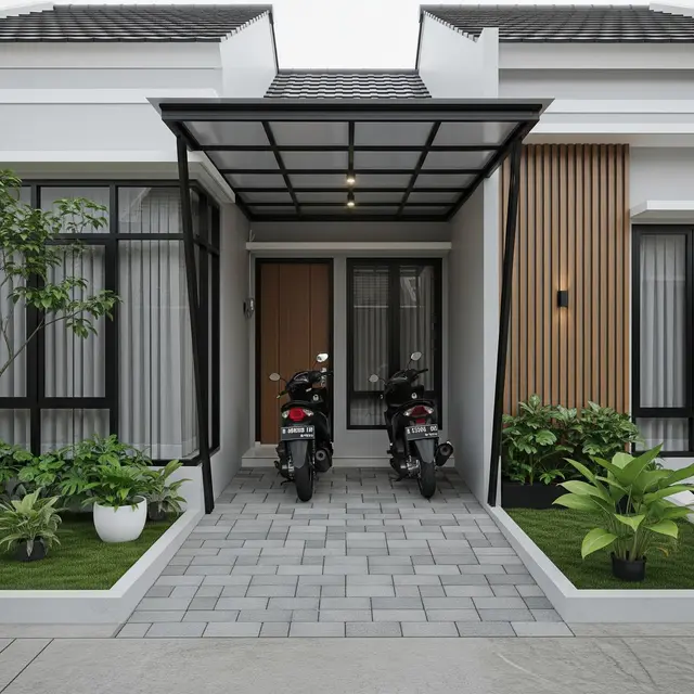 Desain Teras Rumah Sempit Tapi Tetap Muat 2 Motor