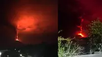 Penampakan abu vulkanik Gunung Soputan di malam hari. (Yoseph Ikanubun/ Liputan6.com)