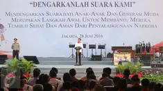 Presiden Joko Widodo berpidato saat Hari Anti Narkotika Internasional (HANI),Jakarta, (26/06). Acara ini mengusung tema, "Listen First: Listening to Children and youth is the first step to help them grow healthy and safe". (Liputan6.com/ Herman Zakharia)
