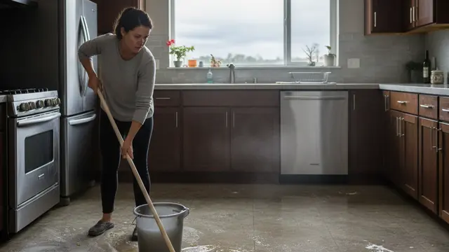 Cara Membersihkan Lantai Dapur Berminyak dan Menghitam (Foto: Gemini AI)