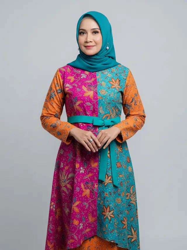 Gamis Batik dengan Aksen Pita