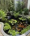 Desain Kolam Ikan Ramah Anak dengan Sudut Membulat dan Pagar Alami. (Foto: AI)