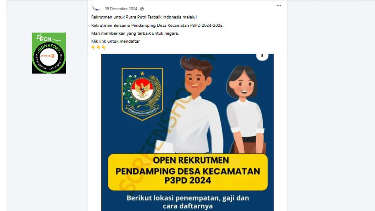 Tangkapan layar klaim link rekrutmen Pendamping Desa Kecamatan P3PD,