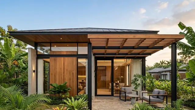 Kanopi Kayu dan Baja untuk Nuansa Hangat Modern