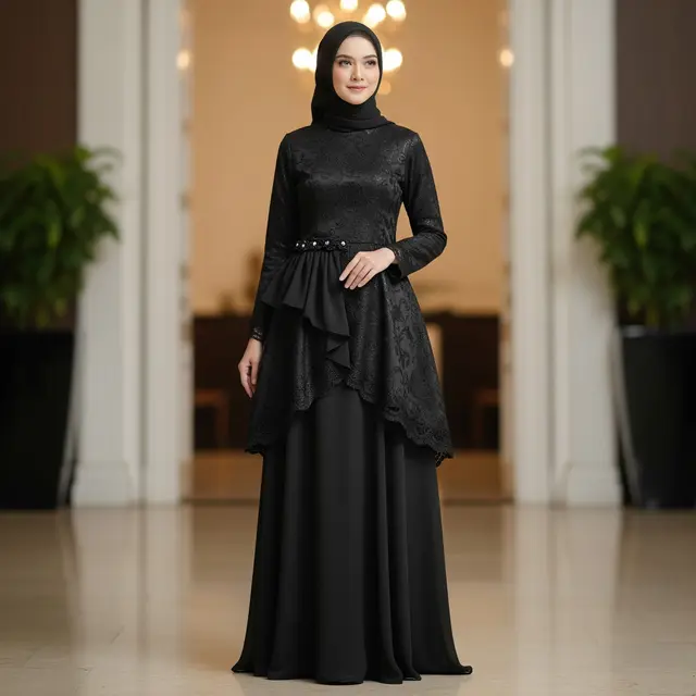 Model Gamis Kombinasi Brokat Hitam