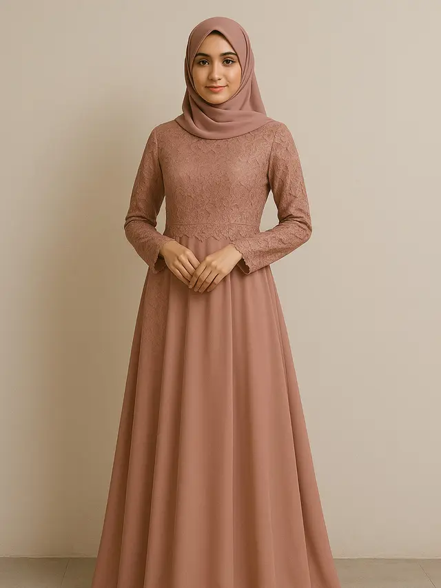 Model Gamis Brokat Panjang (image by ChatGPT)