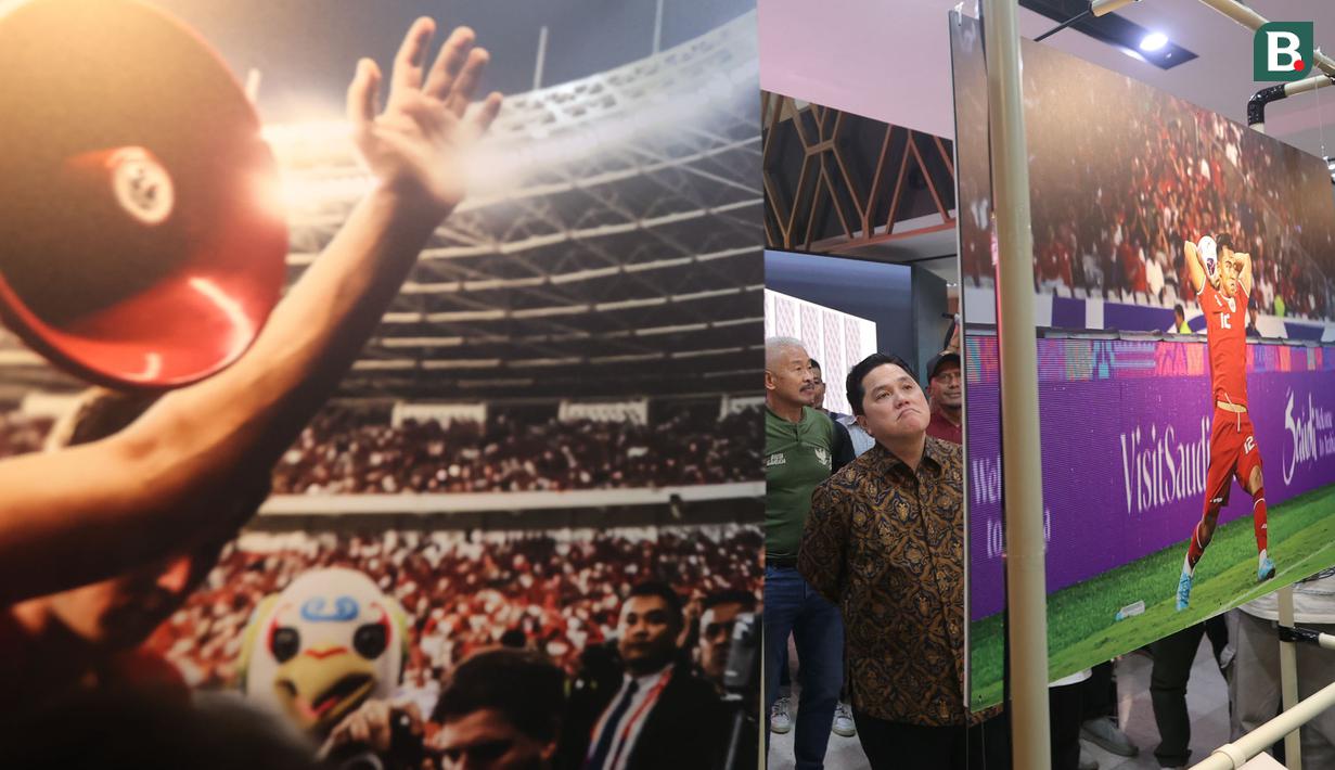 Pameran ini menampilkan rangkaian foto bersejarah momen Timnas Indonesia di berbagai ajang pertandingan dalam dua tahun terakhir. (Bola.com/M Iqbal Ichsan)