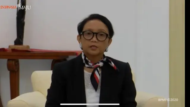 Menlu Retno ketika menyampaikan hasil KTT ASEAN virtual pada Selasa, 14 April 2020.