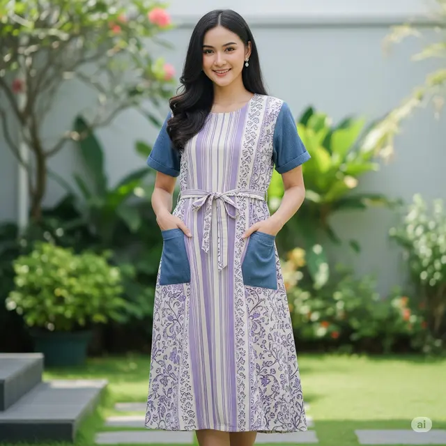 Dress Midi Kombinasi Denim