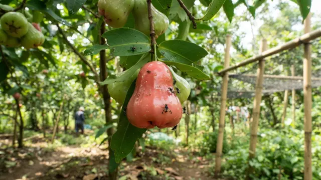 Buah jambu air yang dihinggapi lalat
