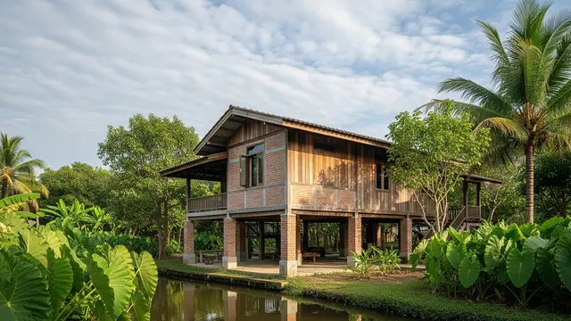 Model Rumah Minimalis Desa dengan Kombinasi Tembok dan Kayu Alami/Gemini AI