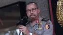 Kadiv Humas Mabes Polri, Irjen Setyo Wasisto memberi keterangan terkait kunjungan Ketua Dewan Pengarah BPIP Megawati Soekarnoputri di Mabes Polri, Jakarta, Rabu (21/3). Kedatangan Megawati adalah bagian dari silaturahmi. (Liputan6.com/Helmi Fithriansyah)