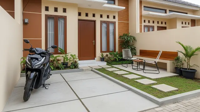 Desain Teras Tanpa Atap vs Kanopi untuk Parkir Motor/ Ilustrasi AI