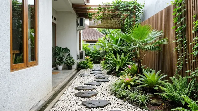 Inspirasi Sudut Hijau di Samping Rumah yang Sempit agar Terasa Sejuk dan Produktif (AI Generated)