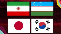 Piala Dunia U-17 - Ilustrasi Bendera Iran, Uzbekistan, Jepang, Korea Selatan (Bola.com/Erisa Febri)