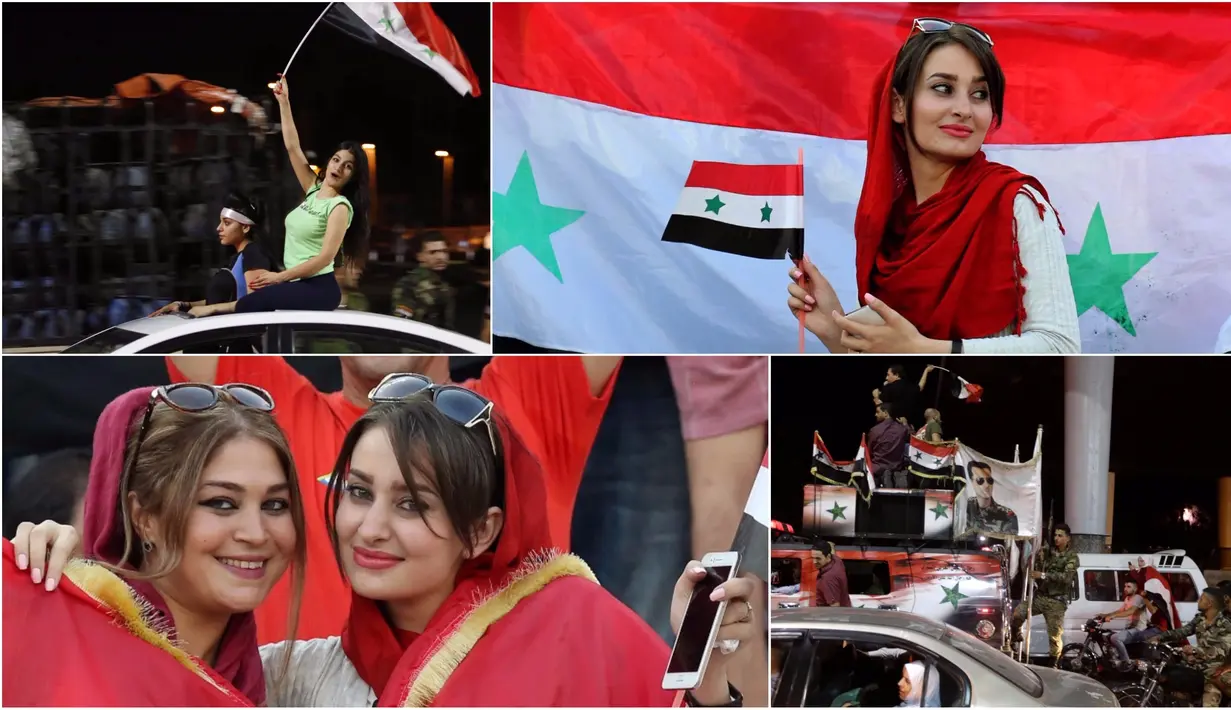 Berikut ini foto-foto saat sejumlah wanita cantik turut berpesta merayakan keberhasilan Suriah yang lolos ke playoff Piala Dunia usai menahan imbang Iran 1-1 pada laga kualifikasi Grup A. (Kolase foto-foto dari AFP)