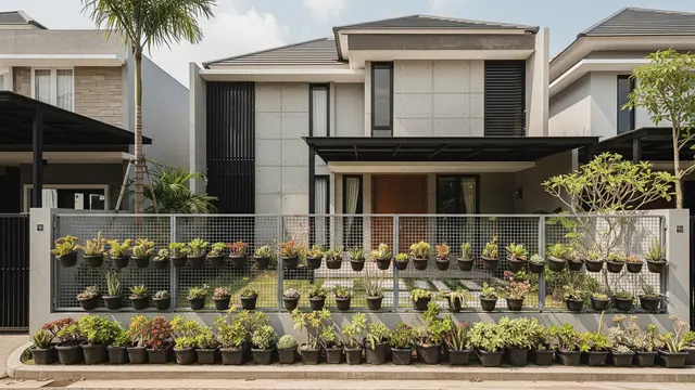 Konsep Rumah Asri dengan Pagar Artistik dan Bunga Mini
