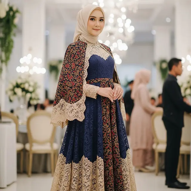 9 Model Gamis Batik Brokat Modern Terbaru 2025 untuk Pesta, Tampil Elegan