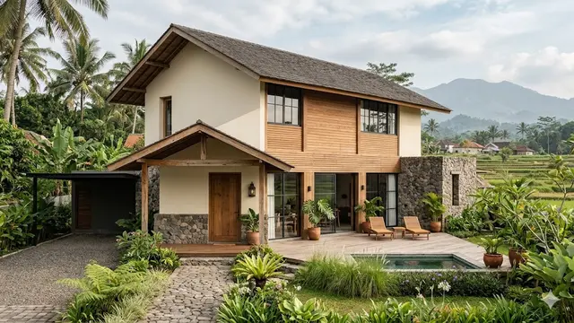 9 Contoh Rumah Desa Minimalis dengan Nuansa Kayu dan Batu Alam, Sentuhan Rustic Modern