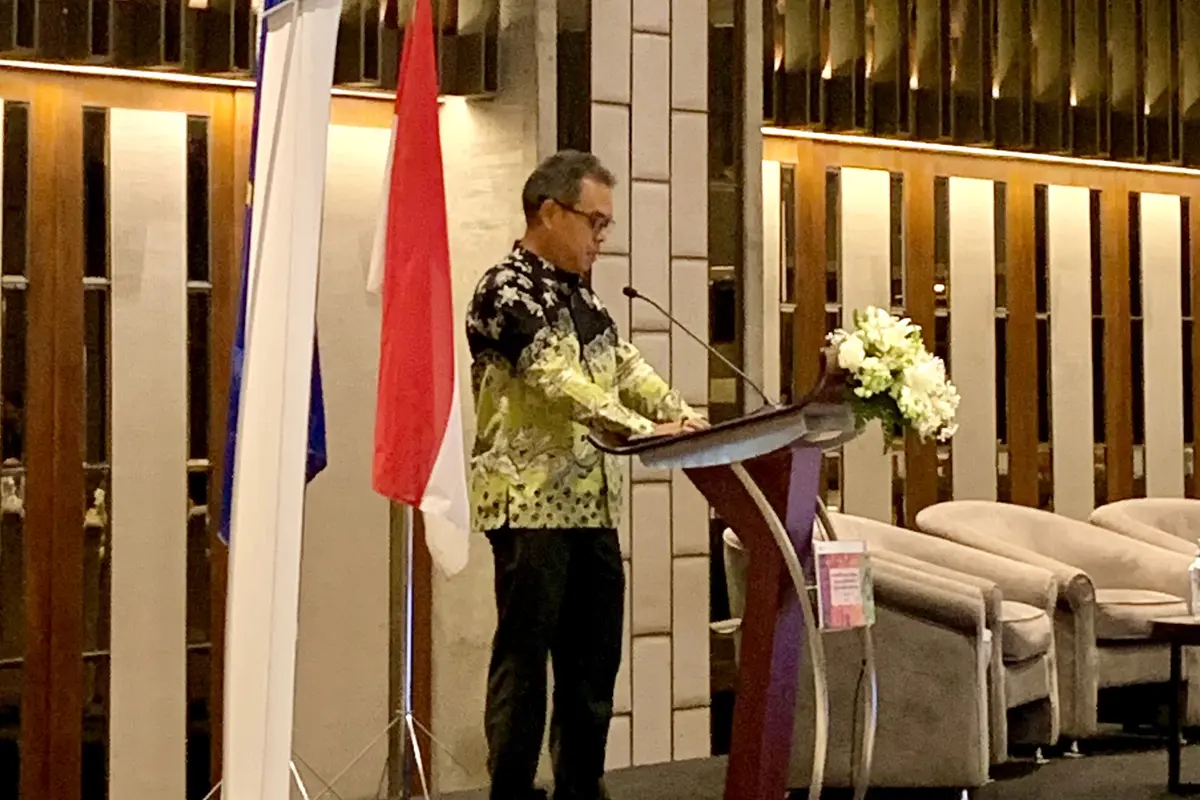 Plt. Direktur Jenderal Perkebunan Kementerian Pertanian Heru Tri Widarto dalam Kegiatan Forum Bisnis Agripangan Uni Eropa-Indonesia di Ayana Midplaza Jakarta, Senin (28/10/2024). (Tasha/Liputan6.com)