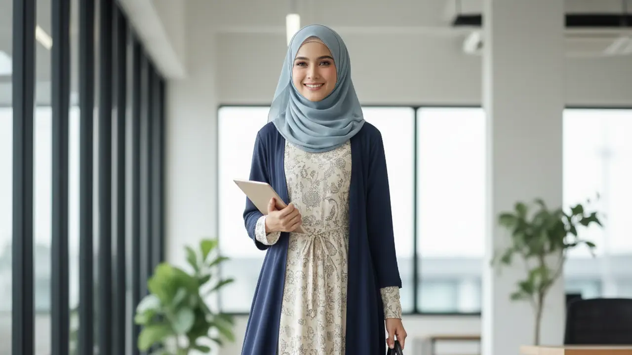 Ilustrasi Wanita Berhijab Profesional di Kantor