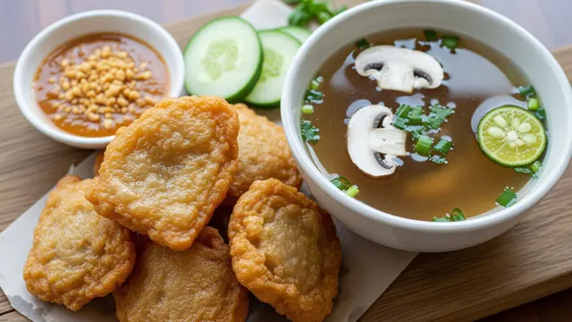 Pempek Kulit dengan Kaldu Jamur