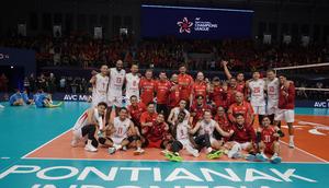 Jakarta Bhayangkara Presisi menembus babak Grand Final AVC Men’s Champions League 2026 setelah mengalahkan wakil Korea Selatan, Hyundai Capital Skywalkers, dengan skor telak 3-0 di GOR Terpadu Ahmad Yani, Pontianak, Kalimantan Barat, Sabtu (16-5-2026). (Foto: Istimewa)