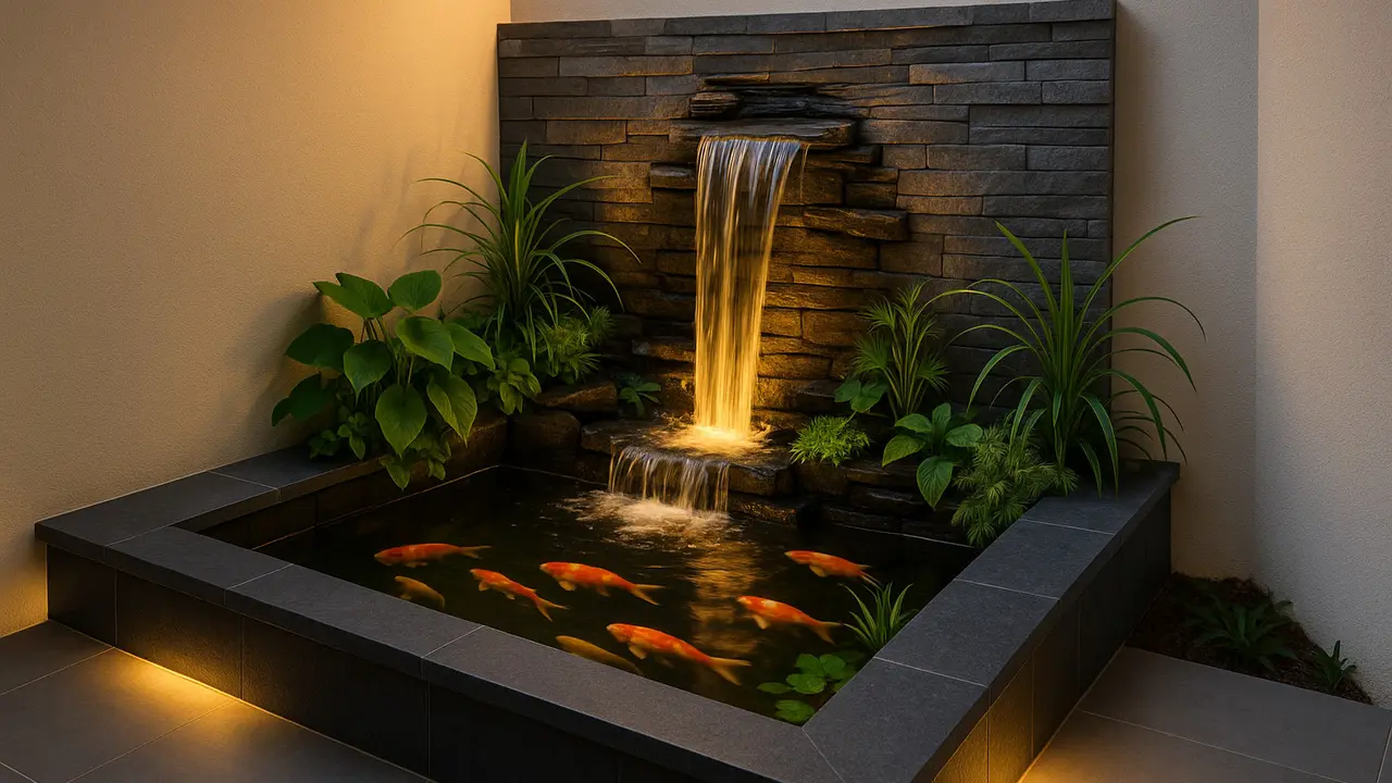 Gambar Kolam Ikan di Sudut Rumah Minimalis