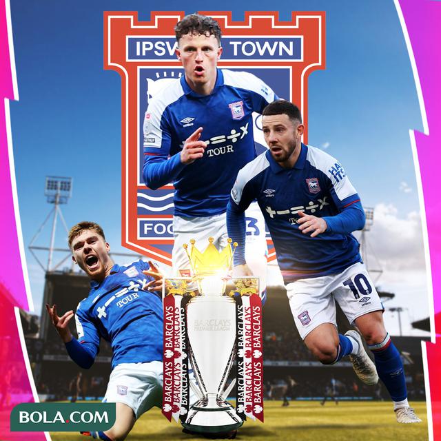 Ipwich Town - Ilustrasi Leif Davis, Conor Chaplin, Nathan Broadhea dengan Piala Premier League