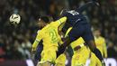 Gelandang Paris Saint-Germain atau PSG, Danilo Pereira mencetak gol ketiga timnya ke gawang Nantes pada pekan ke-26 Ligue 1 atau Liga Prancis 2022-2023 di Parc des Princes, Minggu (5/3/2023) dini hari WIB. PSG berhasil menang berkat gol dari Lionel Messi, Danilo Pereira, Kylian Mbappe dan gol bunuh diri Jaouen Hadjan.  (AP Photo/Aurelien Morissard)