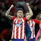 Pemain Atletico merayakan keberhasilan timnya lolos ke final Liga Europa usai mengalahkan Arsenal di Wanda Metropolitano stadium, Madrid, (3/5/2018). Atletico menang 1-0. (AP/Francisco Seco)