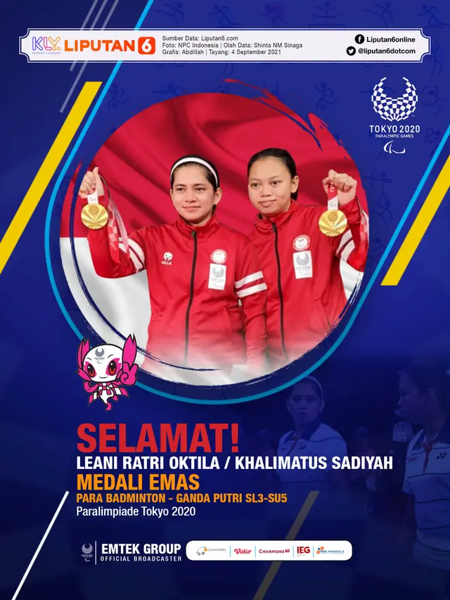 Infografis Leani Ratri Oktila / Khalimatus Sadiyah Sabet Medali Emas Paralimpiade Tokyo 2020