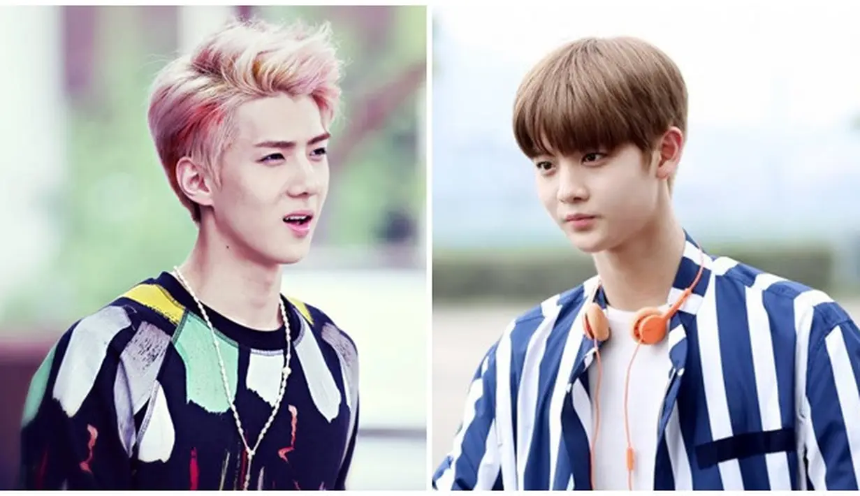 Sehun EXO dan Jinyoung Wanna One punya wajah yang hampir mirip dan mereka sama-sama cute. (Foto: Bintang Pictures)