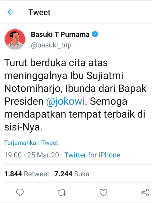 Unggahan Ahok. (Foto: Dok. Twitter @basuki_btp)