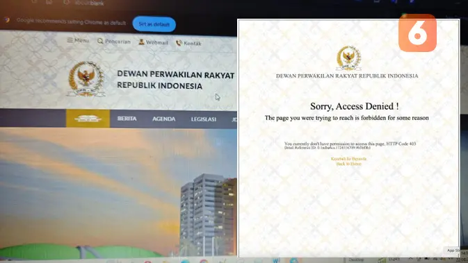 <p>Situs DPR RI Down Saat Unjuk Rasa di Senayan Memanas, Pemeliharaan atau Serangan Siber?. (Liputan6.com/ Yuslianson)</p>