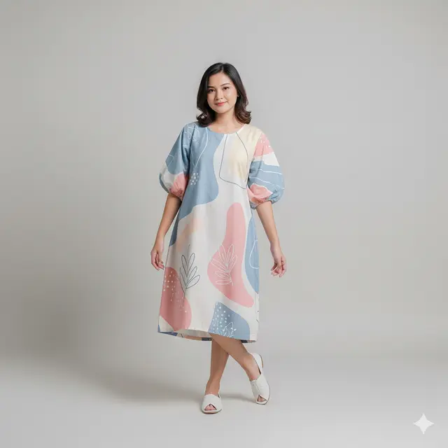 Model Dress Batik Mini Lengan Balon Motif Sederhana. Gemini