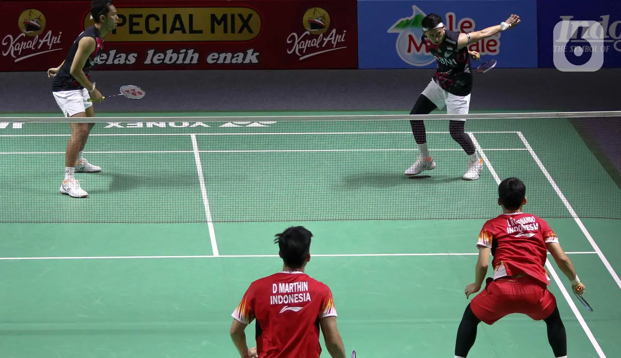 Kemenangan ini memastikan Leo Rolly Carnando/Daniel Marthin melaju ke 16 besar Indonesia Open 2024. (Liputan6.com/Herman Zakharia)
