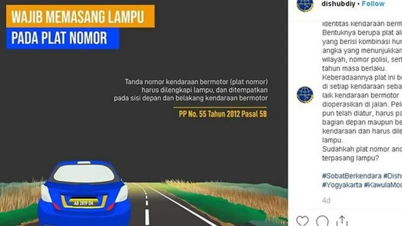 Pelat nomor wajib dilengkapi lampu