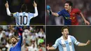 Berikut ini beragam selebrasi emosional yang dilakukan oleh Lionel Messi saat berseragam Barcelona dan juga Argentina. (Kolase foto-foto dari AFP)