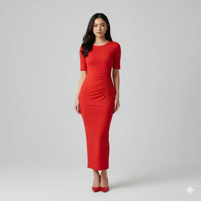 Model Long Dress Bahan Spandeks dengan Potongan Bodycon Simpel. Gemini